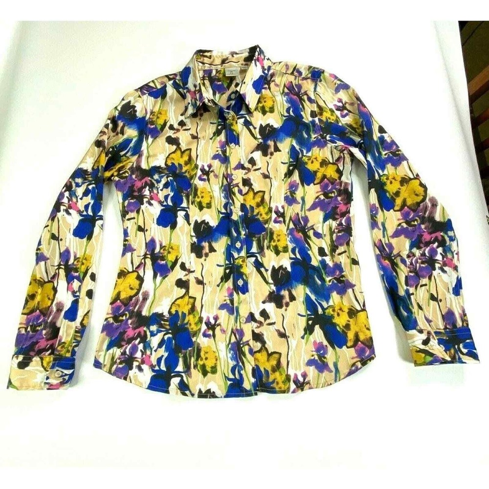 Tristan Womens Shirt Button Front Long Sleeve Floral Stretch XL Extra Large